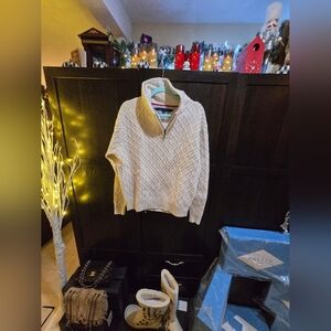 Tommy Hilfiger Men's Cowl Half Zip Cozy Cream Sweater Cotton/Wool